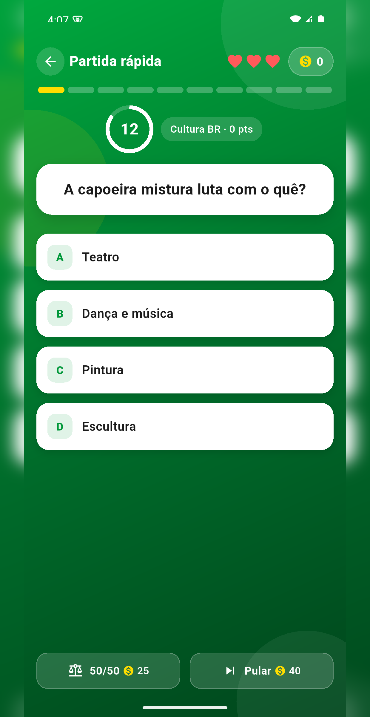 Tela de uma pergunta no Quiz Brasil